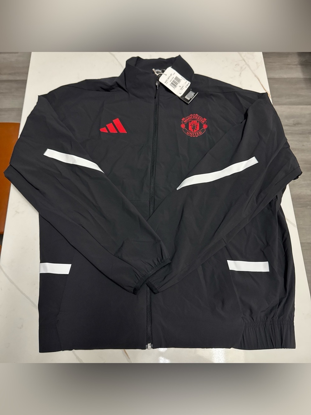 Adidas Manchester United Anthem ZNE Jacket Mens Large Black Red Full Zip JM5559
